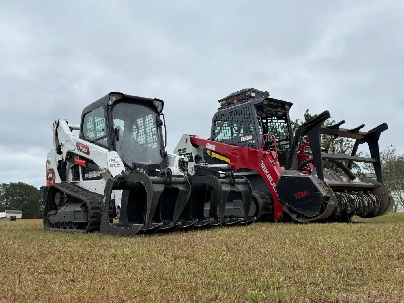Bobcat and Takeuchi fleet staged for commercial clearing job