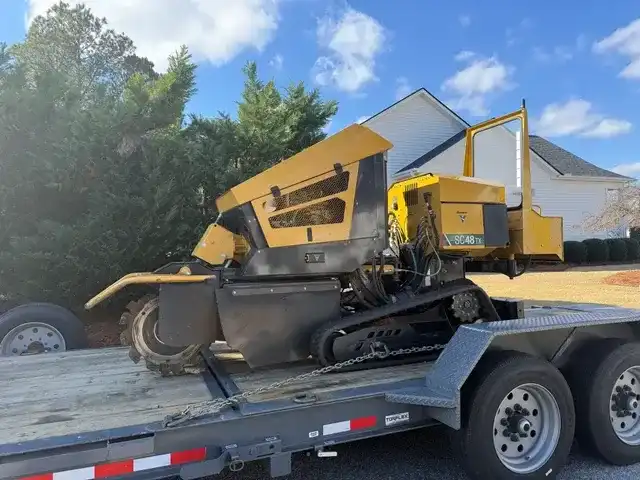 Vermeer SC48TX stump grinder on trailer ready for transport